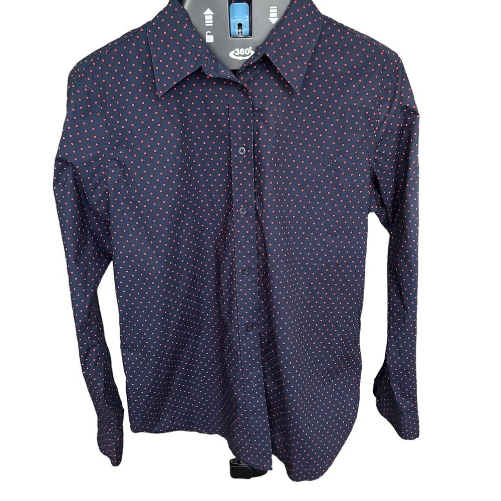 Ralph Lauren Navy Blue Button Down Shirt with Red Dots